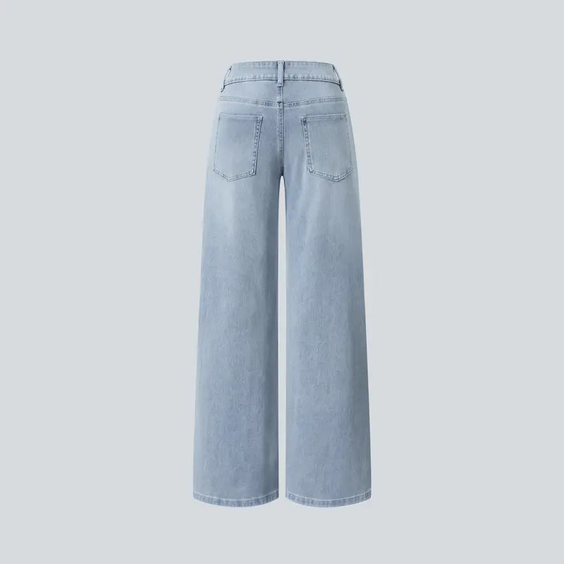 TheFitara Flex Asymmetric Low Rise Zipper Pockets Baggy Wide Leg Washed Casual Jeans