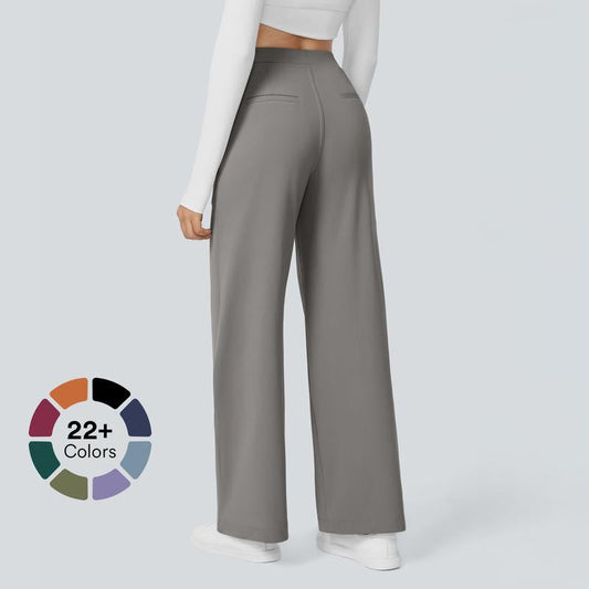 TheFitara Flex High Waisted Plicated Side Pocket Straight Leg Work Pants