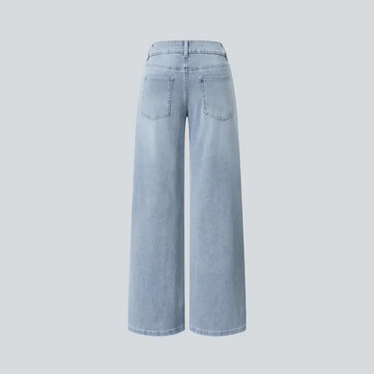 TheFitara Flex Asymmetric Low Rise Zipper Pockets Baggy Wide Leg Washed Casual Jeans