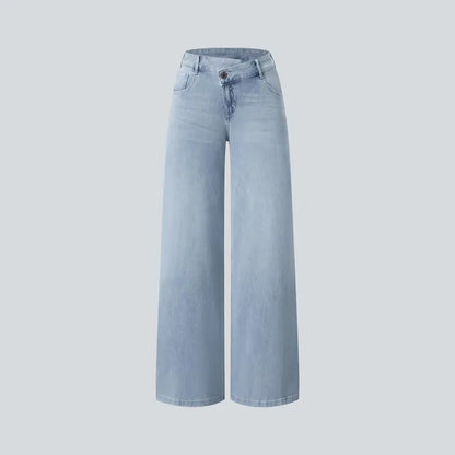TheFitara Flex Asymmetric Low Rise Zipper Pockets Baggy Wide Leg Washed Casual Jeans